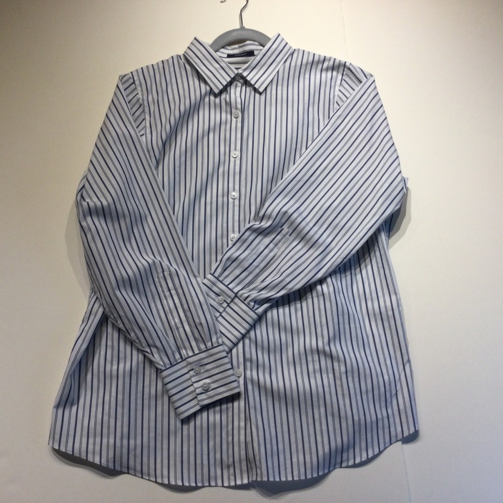Lands’ End Blue Striped No‑Iron Supima Cotton Button‑Down Blouse | Size 18W (EUC